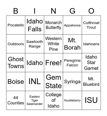 IDAHO BINGO Card