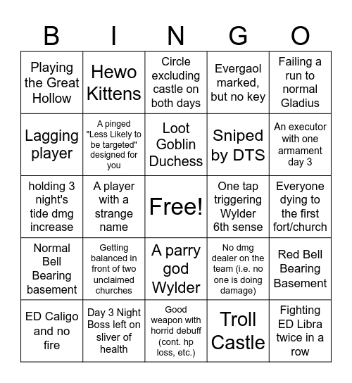 Nightreign Bingo Card