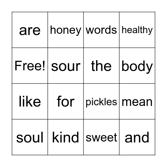 Proverbs 16:24 Bingo Card
