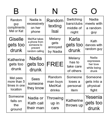 Mel & Kat Drama Bingo Card
