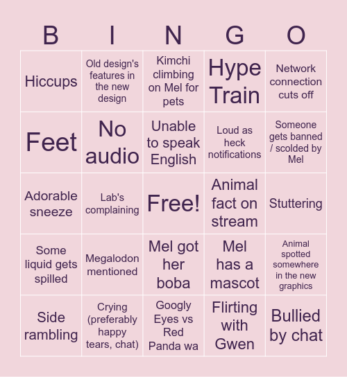 Almost Guaranteed Mel's Bingo Card