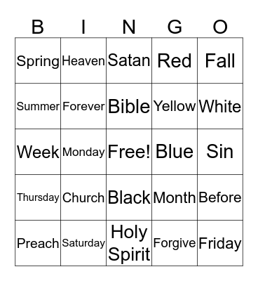 ASL BINGO-Colors/Religion/Time Bingo Card