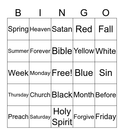 ASL BINGO-Colors/Religion/Time Bingo Card