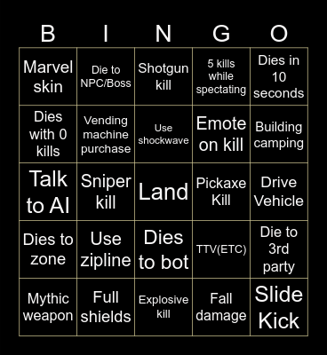 Fortnite Bingo Card