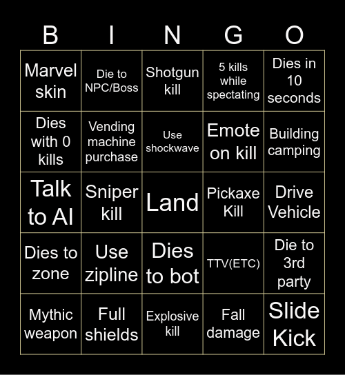 Fortnite Bingo Card