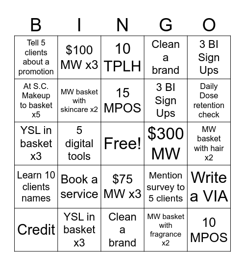 Metric Bingo Card