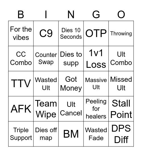 Rivals Spectating Bingo Card