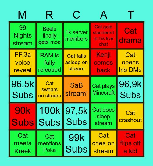 MrCatPlays Bingo Card Bingo Card