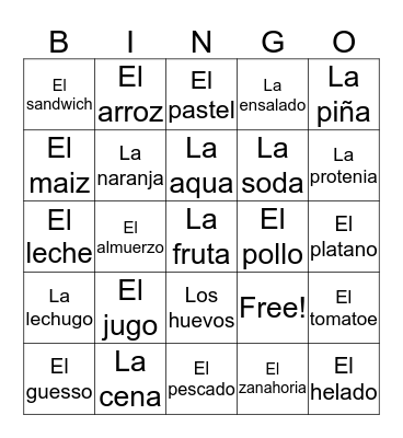 La Comida  Bingo Card