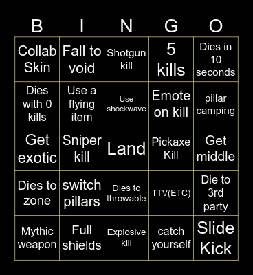 Fortnite Bingo Card