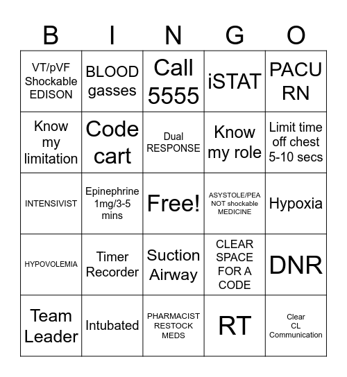 OR Code Blue Bingo Card