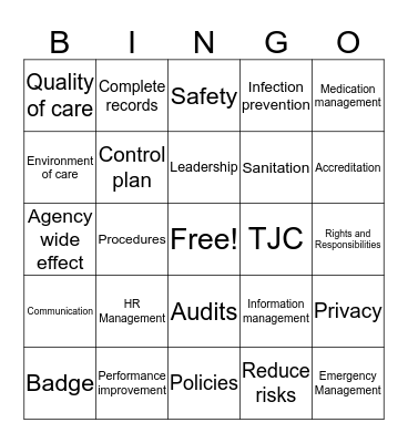 Joint Commission Bingo Card