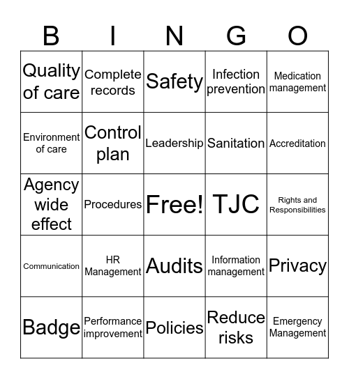 Joint Commission Bingo Card