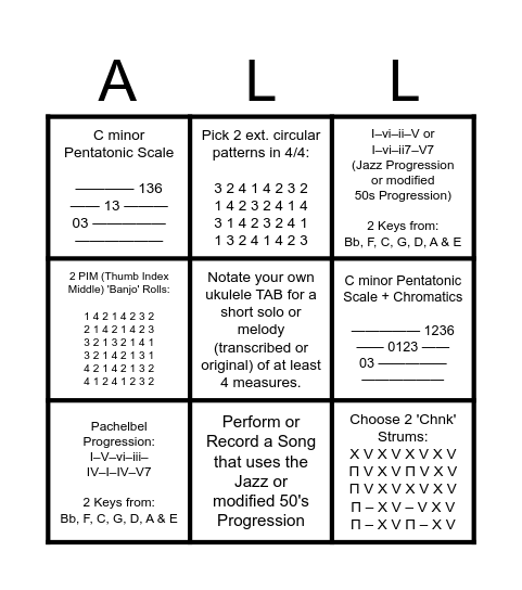 Power Up Ukulele - Level 4 Bingo Card