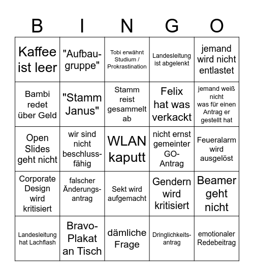 Landesversammlung 2026 Bingo Card