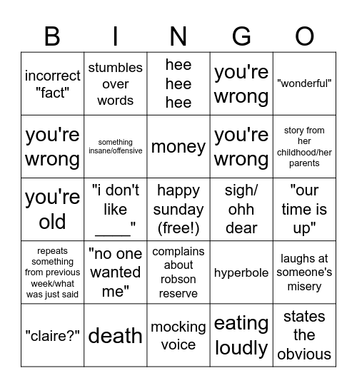 Grammy Bingo Version 3.5 Bingo Card