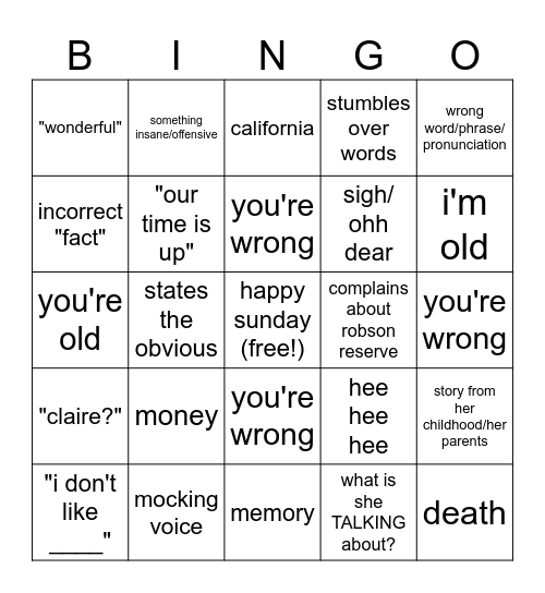 Grammy Bingo Card