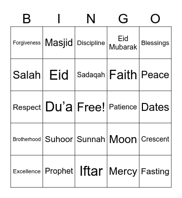 Iftar @ Queens Gateway Bingo Card
