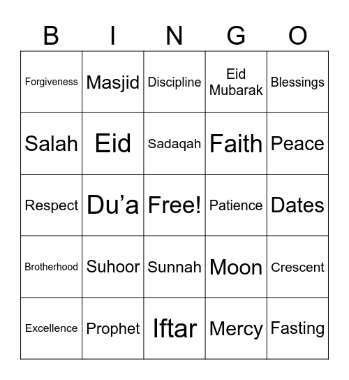 Iftar @ Queens Gateway Bingo Card