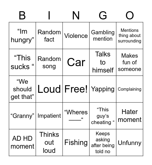 Gavin bingo Card