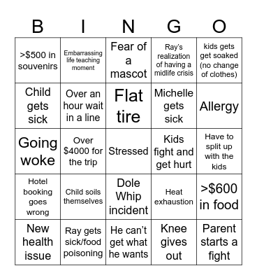 Ray’s Disney Trip Bingo Card