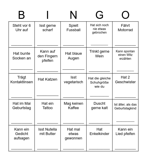 Geburtstagsbingo Card