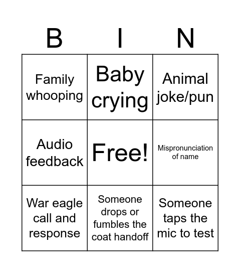 Vet Bingo Card