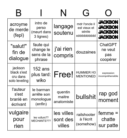 DAMIEN EST MORT Bingo Card