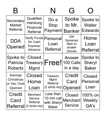 Call Center Bingo! Bingo Card