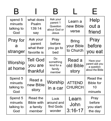 Spending time with Him Bingo Card