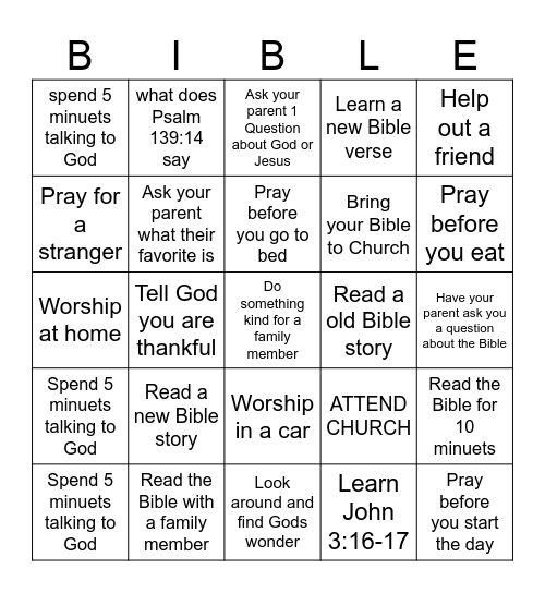 Spending time with Him Bingo Card