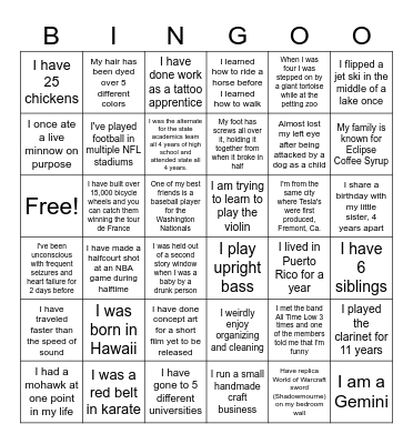 Team Building Bingo Card