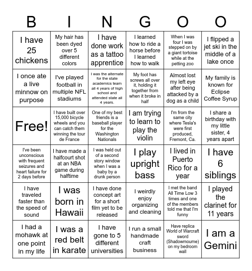 Team Building Bingo Card