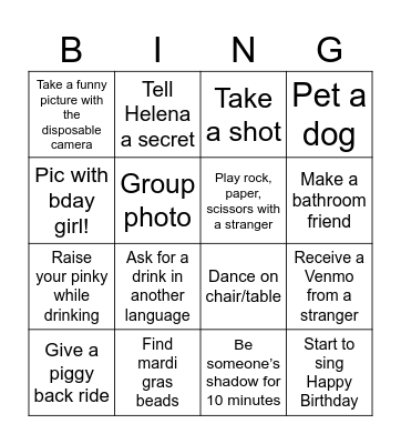 Helena’s Bingo Card