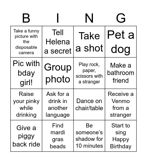 Helena’s Bingo Card