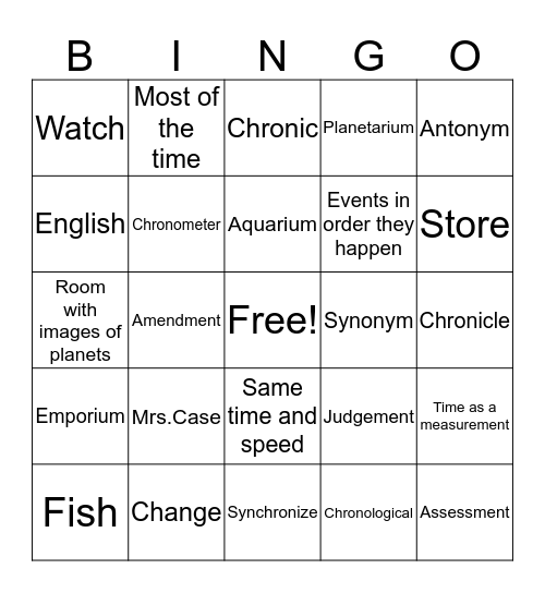English BINGO Card