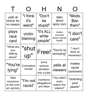 Tashika's oh no card Bingo Card
