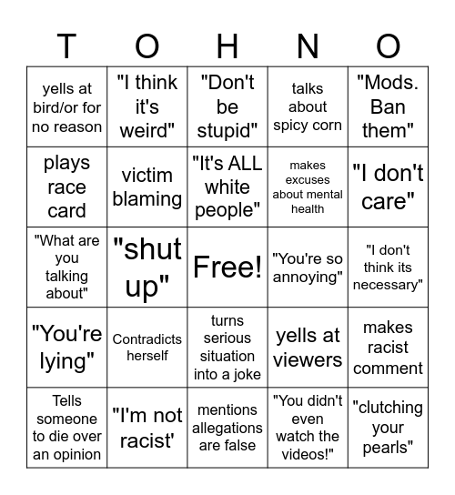 Tashika's oh no card Bingo Card