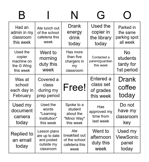 Untitled Bingo Card