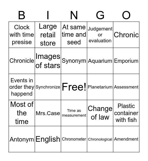 English Bingo! Bingo Card