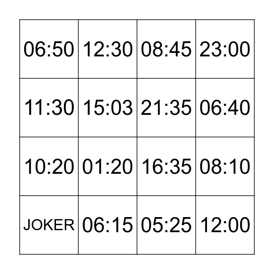Uhrzeit-Bingo Card
