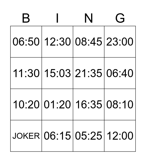 Uhrzeiten-Bingo Card