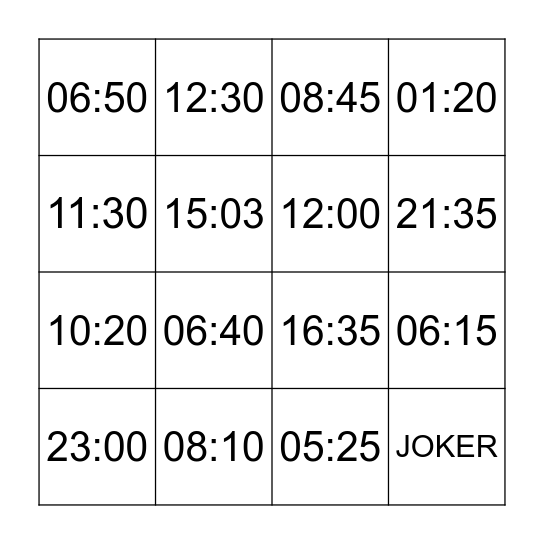 Uhrzeiten-Bingo Card