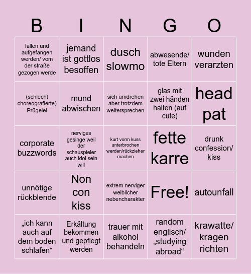 Asian Drama Bingo Card