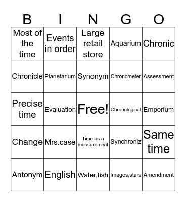 English Vocabulary  Bingo Card