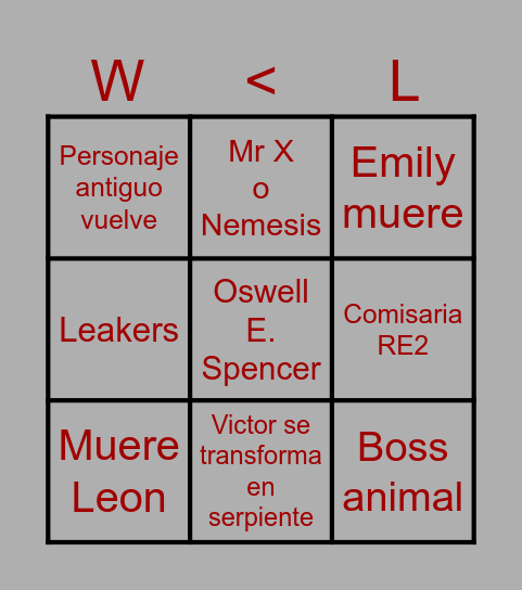 RE9: REQUIEM Bingo Card
