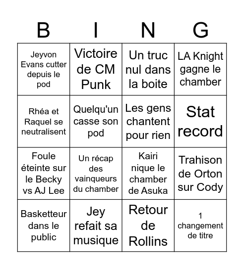 Elimination chamber Bingo Card