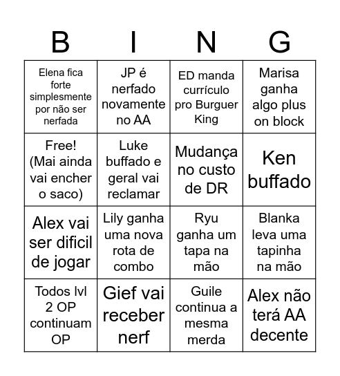 BINGO FIGHTER 6 Bingo Card