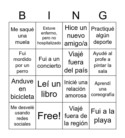 Durante el verano... Bingo Card