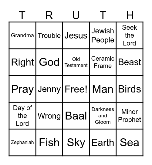 Zephaniah 1:1-6, 14-16, 2:1-3 Bingo Card
